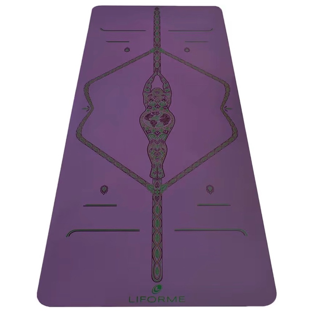 Purple Liforme Mother Earth Printed Hot Yoga Mat with a carry bag